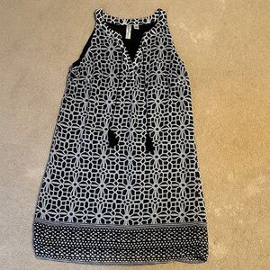 Tacera Black and White Patterned Mini Dress